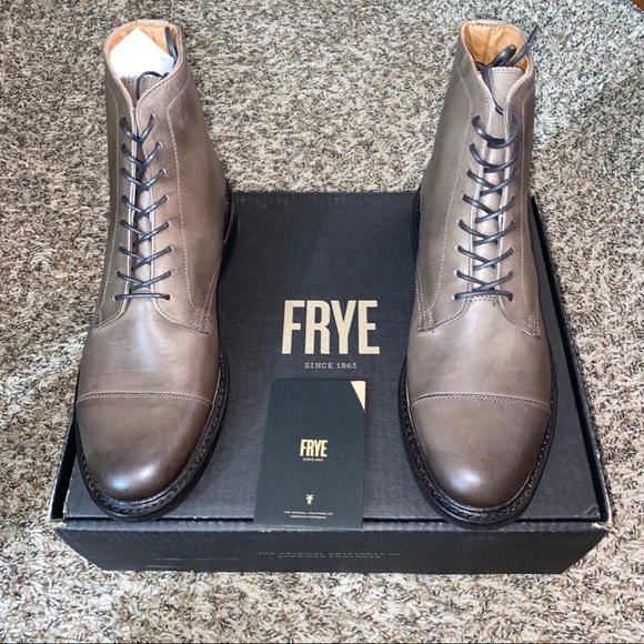 New Size 9 Frye Seth Leather Lace-Up Boot Stone - Picture 2 of 6
